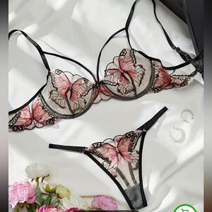 Butterfly Embroidered Lingerie Set